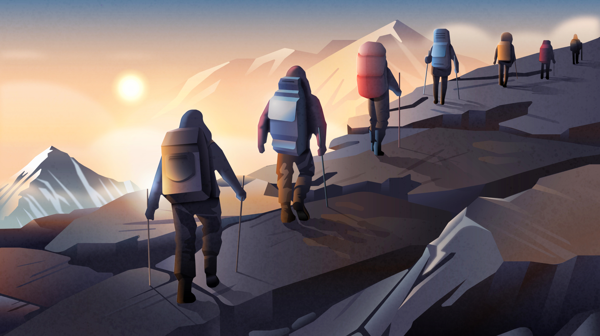 Climbers and hikers illustration